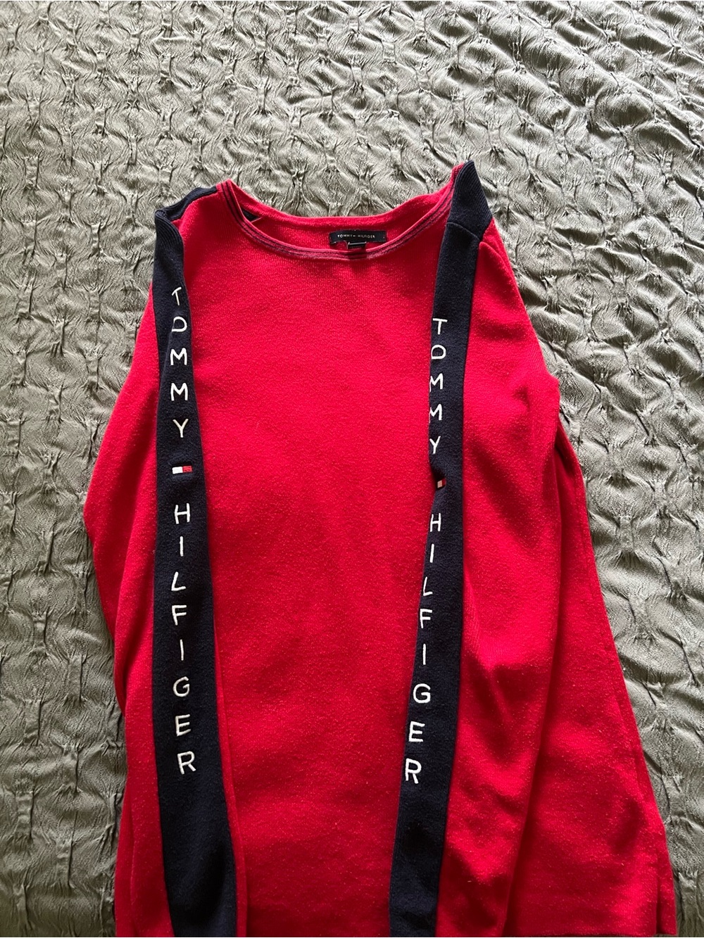 Tommy Hilfiger Bright Red Sweater with Black Branded Straps